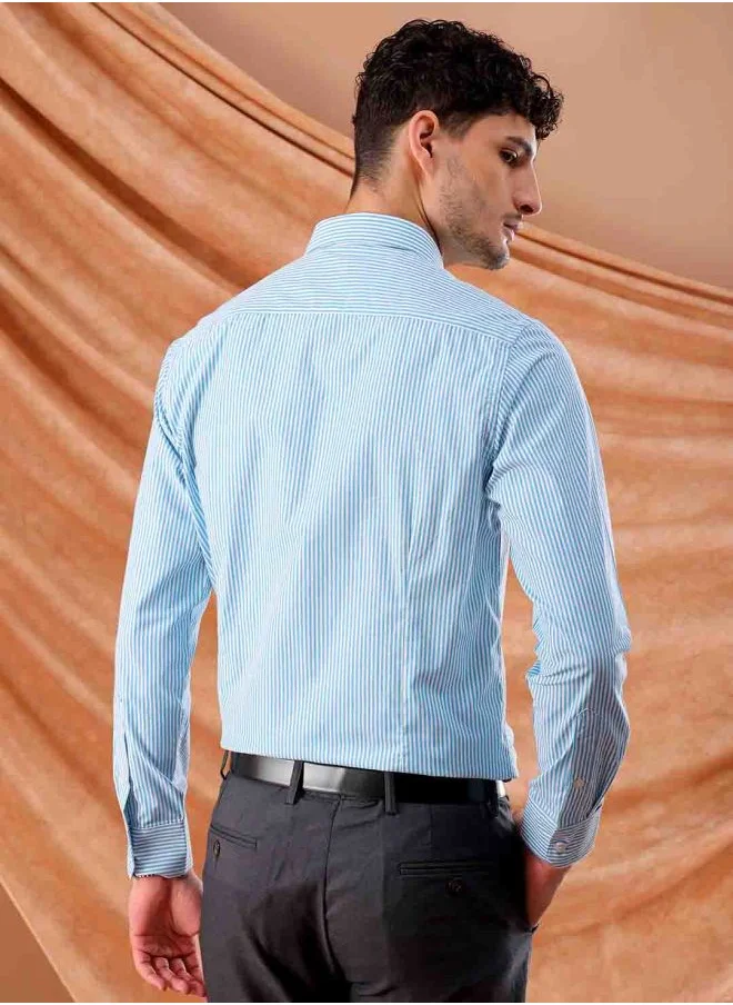 The Indian Garage Co Men Slim Fit Striped Full Sleeves Cutaway Collar Formal Shirt