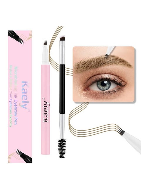 evpct Kaely 1Pcs Light Brown Magic Microblading Eyebrow Contouring Pen Brow Pencil, with 4 Brush Micro-Fork-Tips Precise Applicator, Dual-ended Eyebrow Brush, Hair Like Strokes, Natural Looking Brows