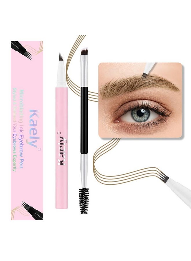 evpct Kaely 1Pcs Light Brown Magic Microblading Eyebrow Contouring Pen Brow Pencil, with 4 Brush Micro-Fork-Tips Precise Applicator, Dual-ended Eyebrow Brush, Hair Like Strokes, Natural Looking Brows
