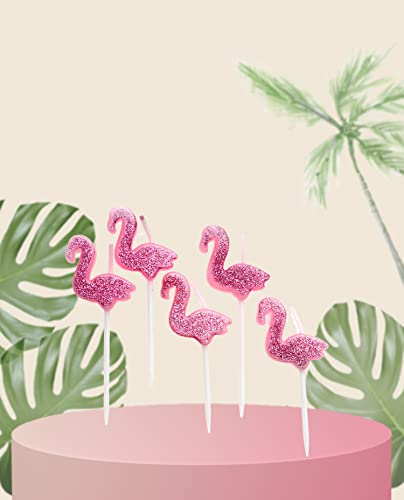 Creationtop Birthday Candles - 1st & 5th Birthday - Pink Flamingo - Wedding Love (Flamingo/Pink Glitter) - Image 1