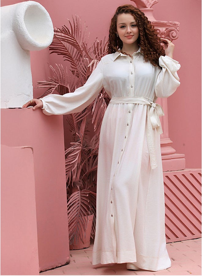 Ship Master Elegant Long Shirt Dress with Waist Belt – Modest & Casual Look  - Image 3