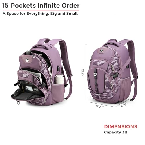 Swissdigital Design Laptop Backpack with USB Charging Port, Travel Backpack Fits 15.6 inches Computer, 31L College School Backpack for Men, Pink Camo | SD803-93 - Image 5