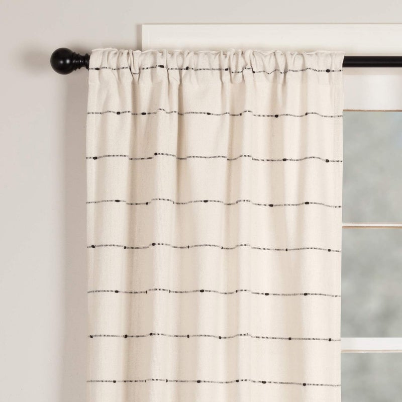 Piper Classics Farmcloth Stripe Panel Curtains, Set of 2, 63" Long, Urban Rustic Farmhouse Style Curtain, Natural Cream Woven w/Black Stripes - Image 4
