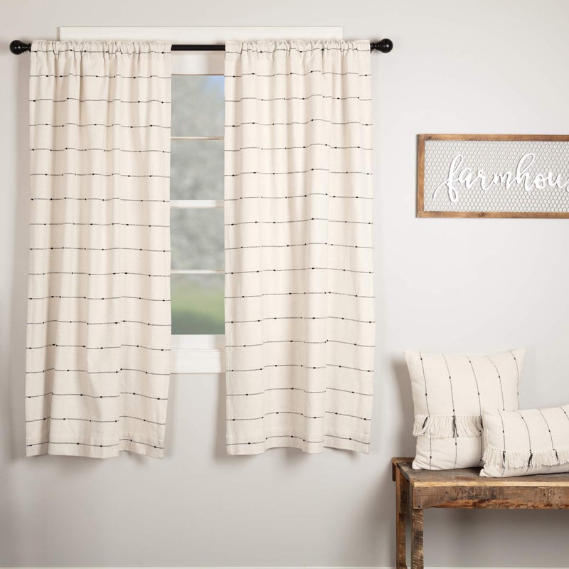 Piper Classics Farmcloth Stripe Panel Curtains, Set of 2, 63" Long, Urban Rustic Farmhouse Style Curtain, Natural Cream Woven w/Black Stripes - Image 2