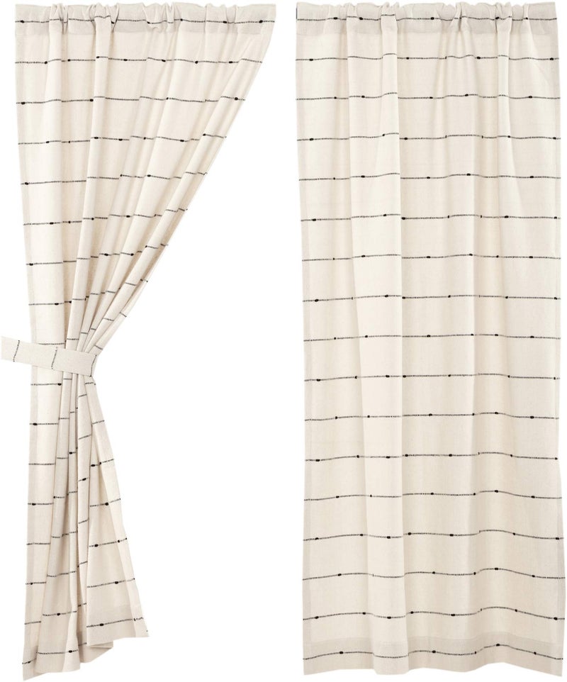 Piper Classics Farmcloth Stripe Panel Curtains, Set of 2, 63" Long, Urban Rustic Farmhouse Style Curtain, Natural Cream Woven w/Black Stripes - Image 3