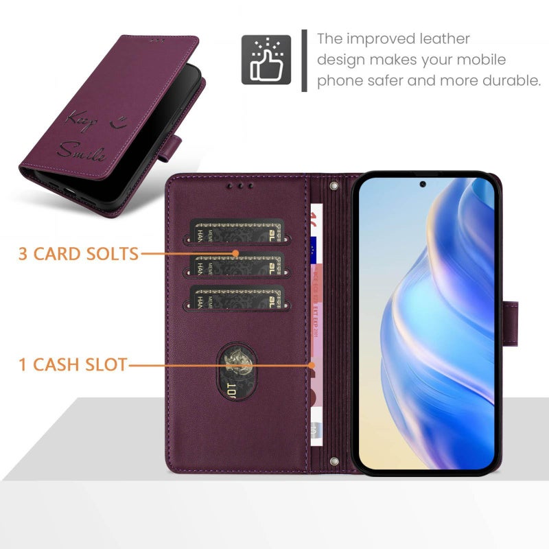 BURAQ Case Cover For Samsung Galaxy A06 5G / 4G Smile Embossing RFID Leather Phone Case(Violet) - Image 3