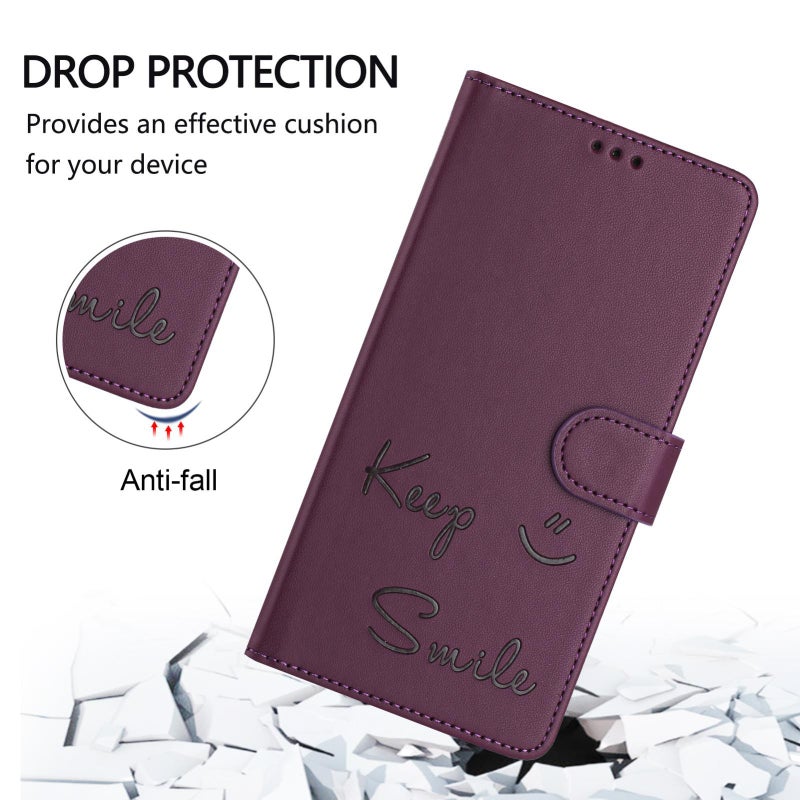 BURAQ Case Cover For Samsung Galaxy A06 5G / 4G Smile Embossing RFID Leather Phone Case(Violet) - Image 5