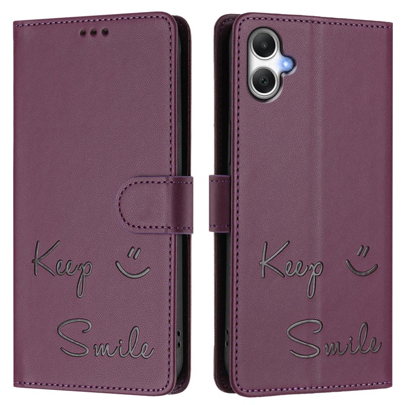 BURAQ Case Cover For Samsung Galaxy A06 5G / 4G Smile Embossing RFID Leather Phone Case(Violet) - Image 2
