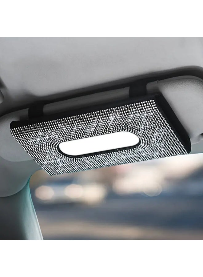 حامل مناديل للسيارة مرصّع بأحجار الراين البراقة - حامل واقي شمس من جلد البولي يوريثان مع تأثيرات ضوئية متعددة الألوان | إكسسوار أنيق للسيارة لديكور داخلي فاخر | ديكور أنيق وعملي للسيارة - Image 1