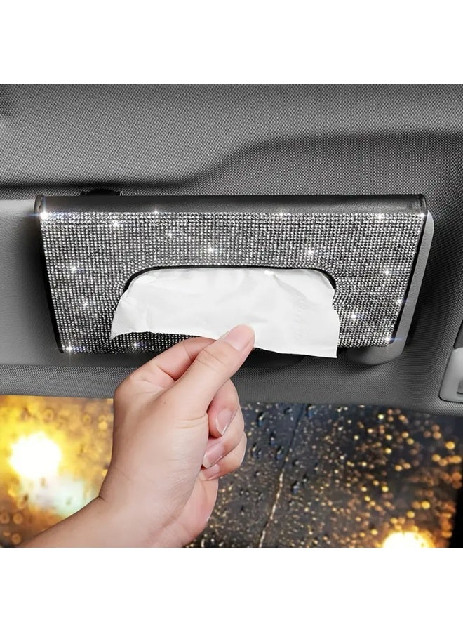 حامل مناديل للسيارة مرصّع بأحجار الراين البراقة - حامل واقي شمس من جلد البولي يوريثان مع تأثيرات ضوئية متعددة الألوان | إكسسوار أنيق للسيارة لديكور داخلي فاخر | ديكور أنيق وعملي للسيارة - Image 3