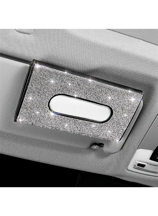 حامل مناديل للسيارة مرصّع بأحجار الراين البراقة - حامل واقي شمس من جلد البولي يوريثان مع تأثيرات ضوئية متعددة الألوان | إكسسوار أنيق للسيارة لديكور داخلي فاخر | ديكور أنيق وعملي للسيارة - Image 4