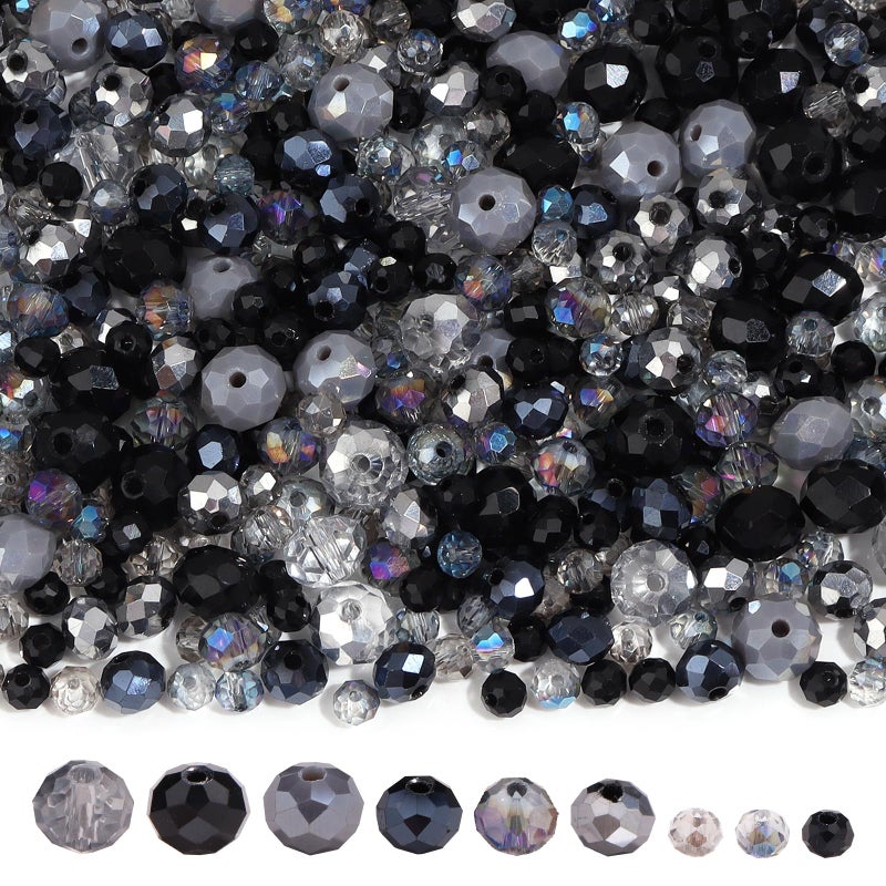 Yumttero 900PCS 468 mm Assorted Faceted Crystal Glass Beads Set with Fixed Quantity for Each Color for Bracelets Necklaces Earrings Cell Phone Chains Women Jewelry MakingBlack - Image 3
