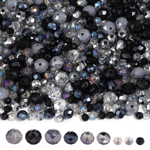 Yumttero 900PCS 468 mm Assorted Faceted Crystal Glass Beads Set with Fixed Quantity for Each Color for Bracelets Necklaces Earrings Cell Phone Chains Women Jewelry MakingBlack - Image 1