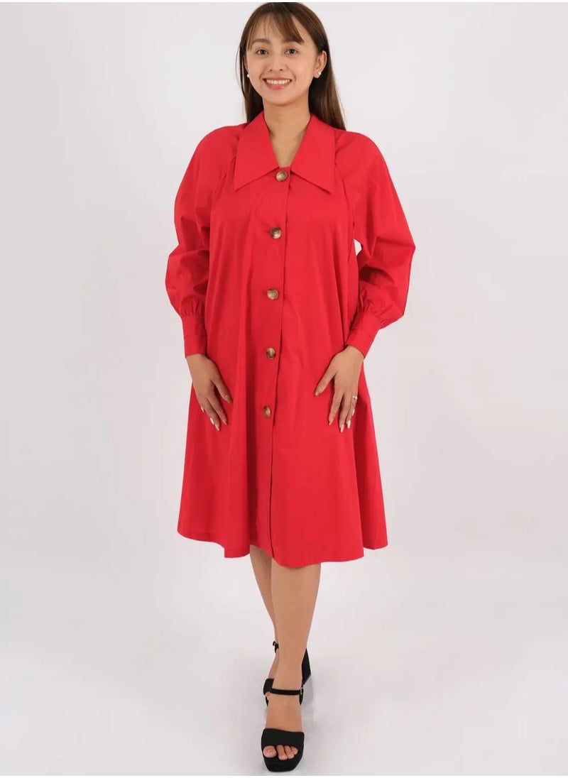 ONLY - Women’s Cuff Sleeves Button Closing Dress in Barbados Cherry - Image 1