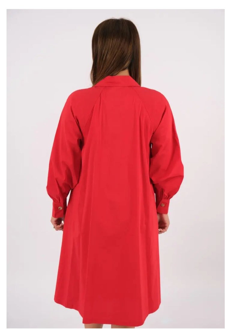 ONLY - Women’s Cuff Sleeves Button Closing Dress in Barbados Cherry - Image 1