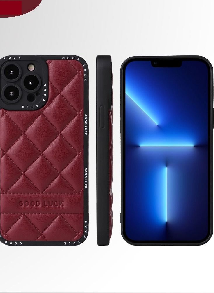 Loquat Apple IPhone Lingge Leather Phone Case Back Cover Wine Red