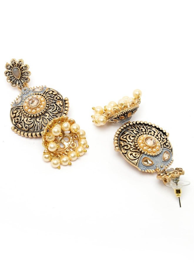 ADIVA Gold-Plated Pink Hand-Painted Pearl Dome Shaped Jhumka Earrings Set for women, Traditional Stylish Jhumka for Girls Party, Wedding, Festive - Image 5