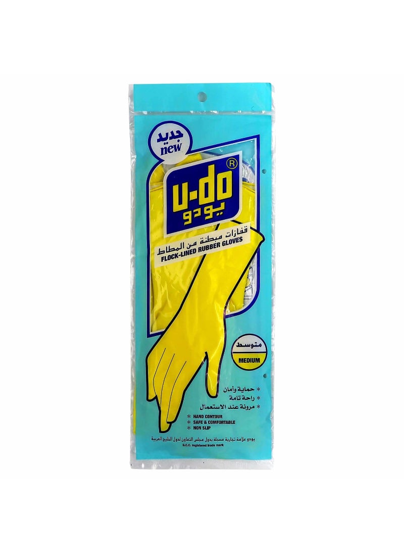 U-Do Flock-Lined Rubber Gloves Medium 1 Pair