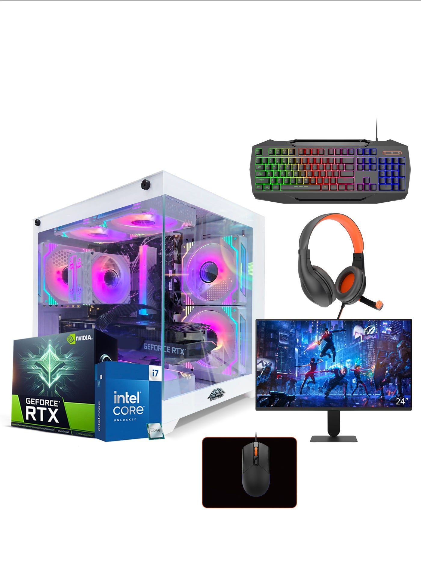 NOVA All In One Bundle Gaming PC, Intel Core i7-12700 Processor (CPU) | RTX 4060 8GB Graphics Card (GPU) | 16GB RAM Memory | 1TB SSD Storage | 24" FHD Monitor | Keyboard, Mouse & Headphone Set | Built- In WiFi | Windows 11 Pro | RGB Gaming Case White