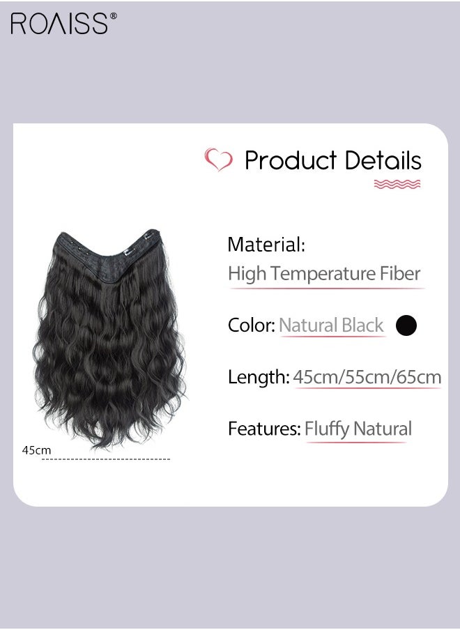 roaiss V-Shaped Natural Black Hair Extensions, One Piece Wavy Hair Extension with 4 Clips, Heat Resistant Synthetic Hairpiece for Women Girls  - Image 3