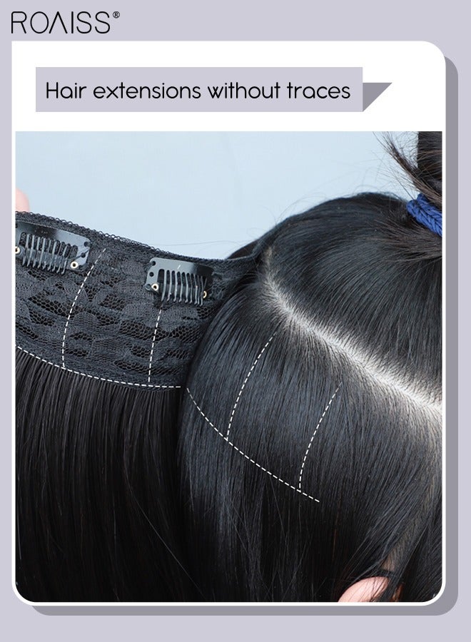 V-Shaped Natural Black Hair Extensions, One Piece Wavy Hair Extension with 4 Clips, Heat Resistant Synthetic Hairpiece for Women Girls