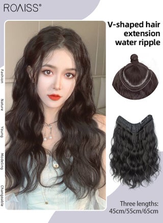V-Shaped Natural Black Hair Extensions, One Piece Wavy Hair Extension with 4 Clips, Heat Resistant Synthetic Hairpiece for Women Girls - pzsku/Z56B6860E2CBA3E775752Z/45/1746184570/d4d31f63-db61-4e5b-a009-282e5e546ae1
