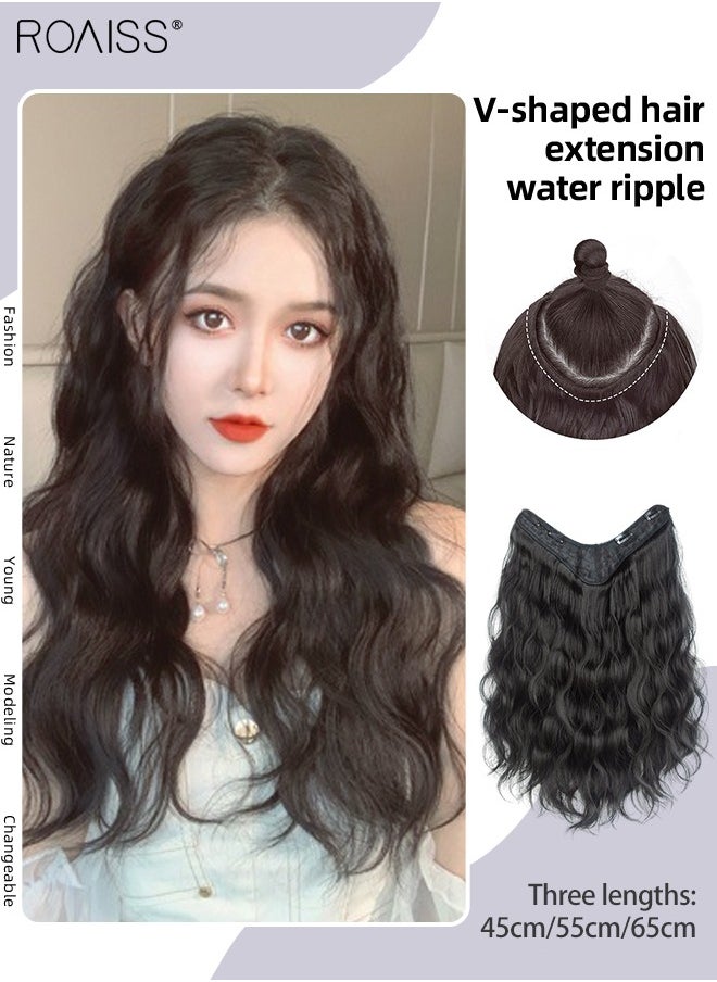 roaiss V-Shaped Natural Black Hair Extensions, One Piece Wavy Hair Extension with 4 Clips, Heat Resistant Synthetic Hairpiece for Women Girls  - Image 1