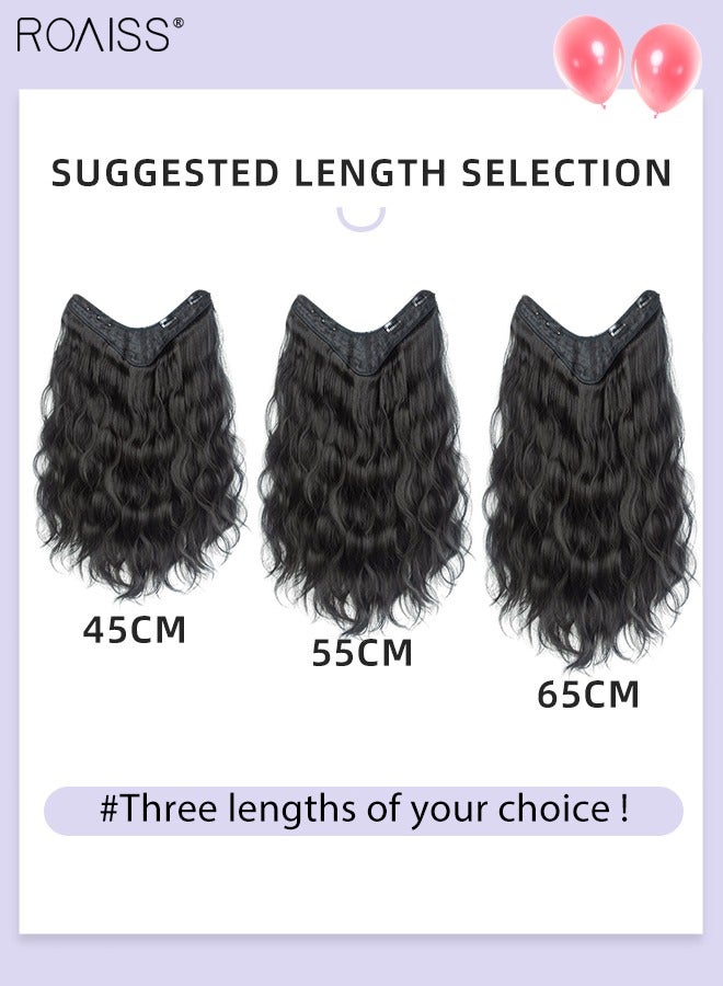 V-Shaped Natural Black Hair Extensions, One Piece Wavy Hair Extension with 4 Clips, Heat Resistant Synthetic Hairpiece for Women Girls