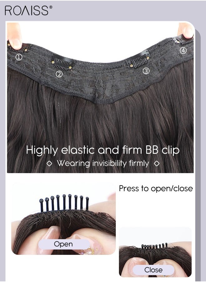 roaiss V-Shaped Natural Black Hair Extensions, One Piece Wavy Hair Extension with 4 Clips, Heat Resistant Synthetic Hairpiece for Women Girls  - Image 4