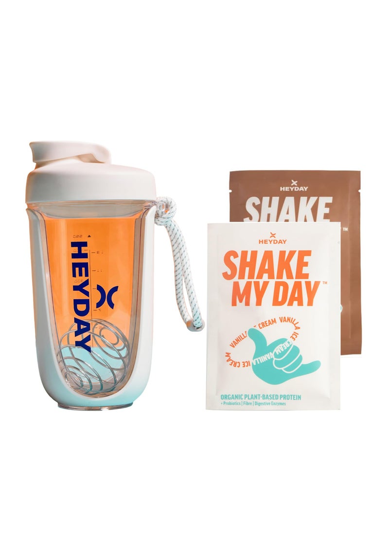 heyday Heyday Protein Shaker Ideal for Gym 550ml White Shaker Mocha and vanilla sachet 