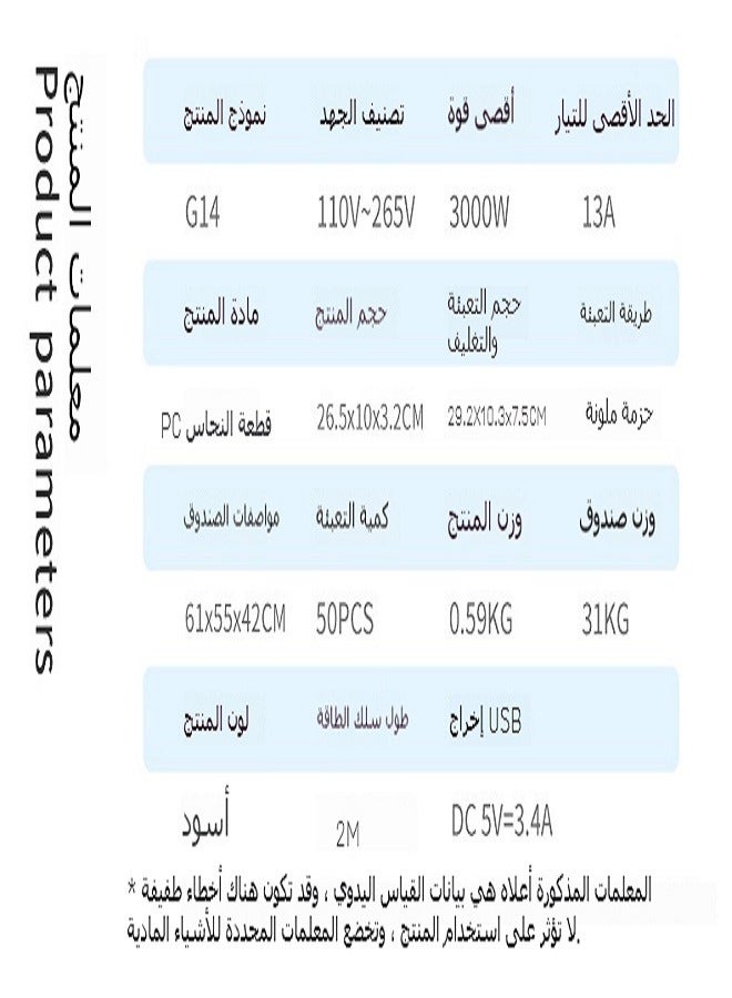 مقبس تمديد متعدد المنافذ مع 4 منافذ USB و 2 منفذ Type-C 6 مآخذ ومحول طاقة للاستخدام المنزلي والمكتبي والمطبخي - Image 2