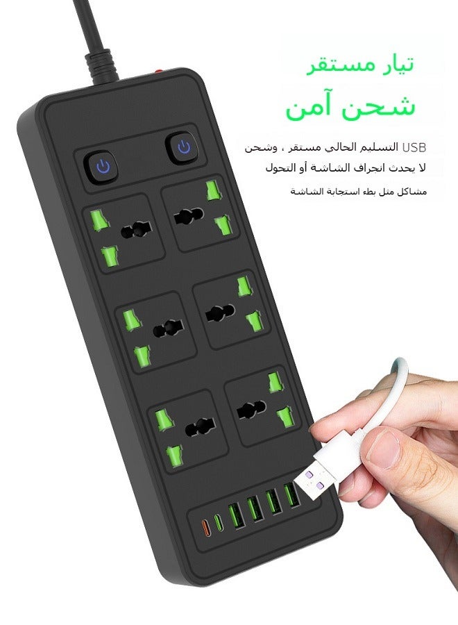 مقبس تمديد متعدد المنافذ مع 4 منافذ USB و 2 منفذ Type-C 6 مآخذ ومحول طاقة للاستخدام المنزلي والمكتبي والمطبخي - Image 4