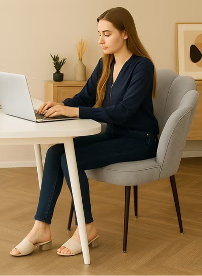 كرسي مكياج مع وسادة وأرجل معدنية سوداء، كرسي بتصميم أنيق علي شكل بتلات الزهور لغرفة المعيشة وغرفة الطعام وغرفة الملابس وغرفة النوم والمكتب - رمادي - Image 2