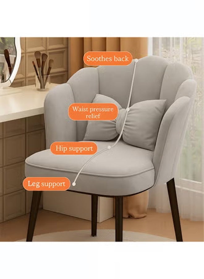 كرسي مكياج مع وسادة وأرجل معدنية سوداء، كرسي بتصميم أنيق علي شكل بتلات الزهور لغرفة المعيشة وغرفة الطعام وغرفة الملابس وغرفة النوم والمكتب - رمادي - Image 5