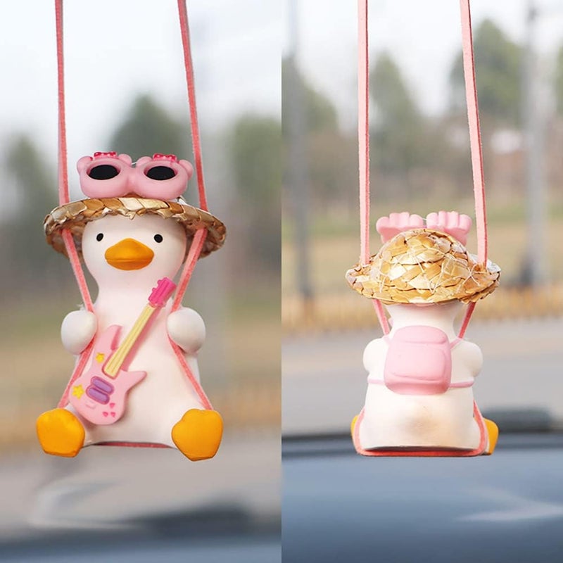 MENGSOOD Car Hanging Ornament,Little Tree Man Rear View Mirror Pendant Decoration,Mirror Hanging Car Interior Accessories for Car Rear View Mirror, Gardening Hanging (Pink Duck) - Image 3