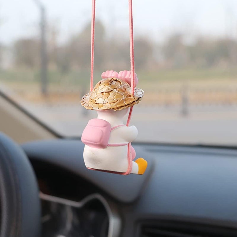 MENGSOOD Car Hanging Ornament,Little Tree Man Rear View Mirror Pendant Decoration,Mirror Hanging Car Interior Accessories for Car Rear View Mirror, Gardening Hanging (Pink Duck) - Image 5