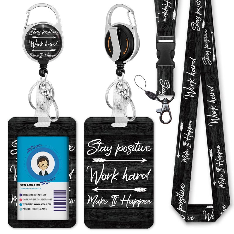 GIANCOMICS ID Badge Holder with Breakaway Lanyard, Inspirational Quote Lanyards for ID Badges Ajustable, Positive Retractable Badge Reel Heavy Duty, Teacher Nurse Work Office Gifts - Image 1