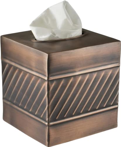Monarch Abode Handcrafted Wave Embossed Tissue Box Cover Square Antique Copper Tissue Holder Square Metal Dresser Accessories Decorative Tissue Box Holder Antique Copper Finish Tissue Cover
