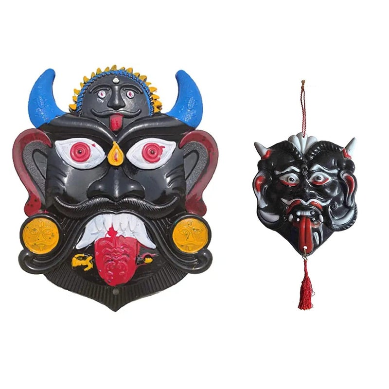 DRAVY HANDICRAFTS DRAVY HANDICRAFTS Nazar Battu Evil Eye Protector Mahakal Face Plastic Mask Wall Hanging Nazar Suraksha Kawach Drishti Kavach for House Entrance Office Shops Truck Set Of 2 Unit - Image 1