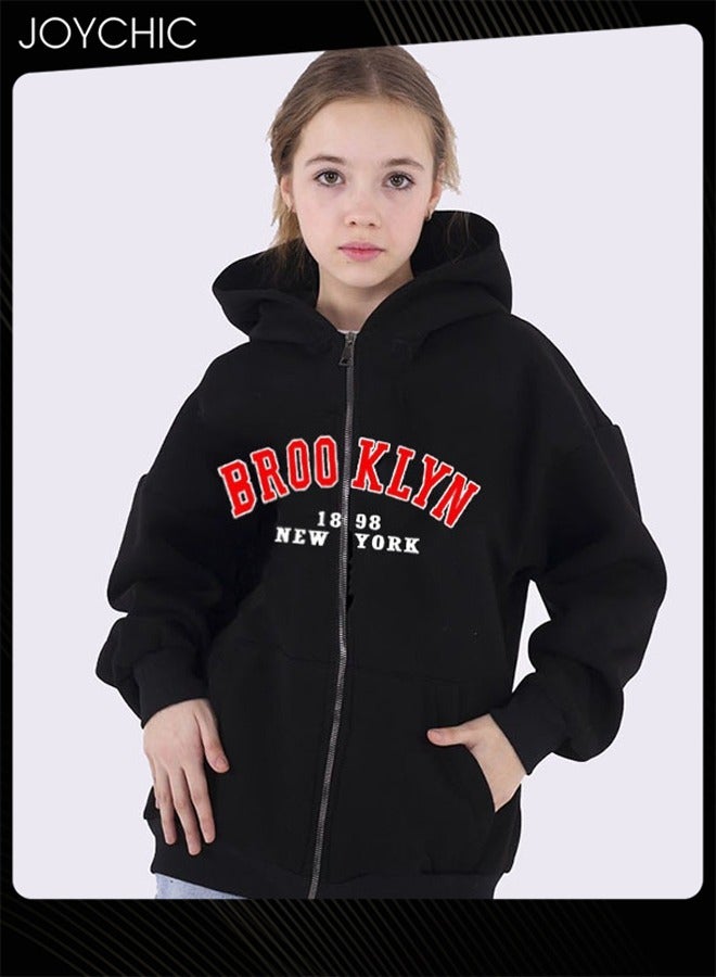 Joychic New Style Long Sleeve Zipper Pullover Hoodie Trendy Letter Pattern Autumn and Winter Warm Outwear for Women - Image 3