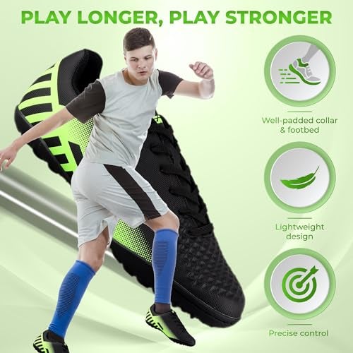 Vizari Santos Turf Soccer Shoes for Boys and Girls| Turf Shoes with Two Color Synthetic Upper | Youth Football Turf Shoes with Rubber Oursole | Superior Traction on Turf Ground, (Black/Green, 10) - Image 4