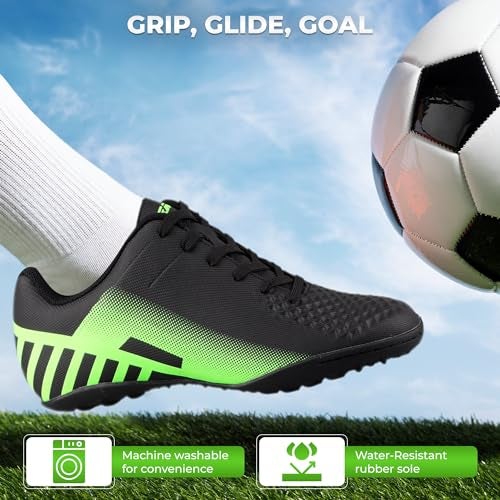 Vizari Santos Turf Soccer Shoes for Boys and Girls| Turf Shoes with Two Color Synthetic Upper | Youth Football Turf Shoes with Rubber Oursole | Superior Traction on Turf Ground, (Black/Green, 10) - Image 5