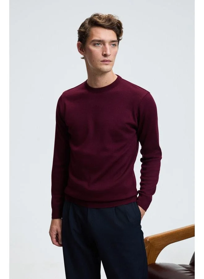 GRIMELANGE VAREX Men's Round Neck Basic Slim Fit Knit Burgundy Sweater.