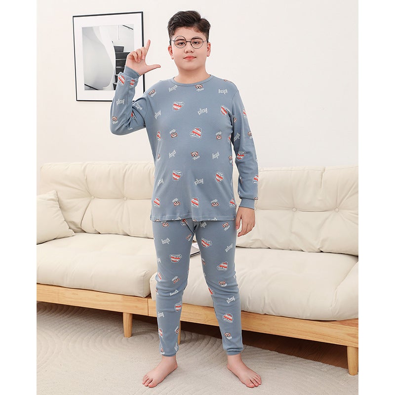 Chubby Children'S Autumn Clothes And Pants Cotton Thermal Underwear Big Children'S Plus Size Thermal Pajamas Suit Cute Cartoon Home Suit - Image 2