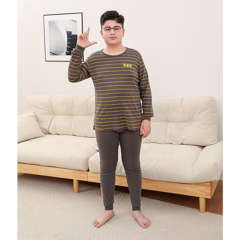 Chubby Children'S Autumn Clothes And Pants Cotton Thermal Underwear Big Children'S Plus Size Thermal Pajamas Suit Cute Cartoon Home Suit - Image 1
