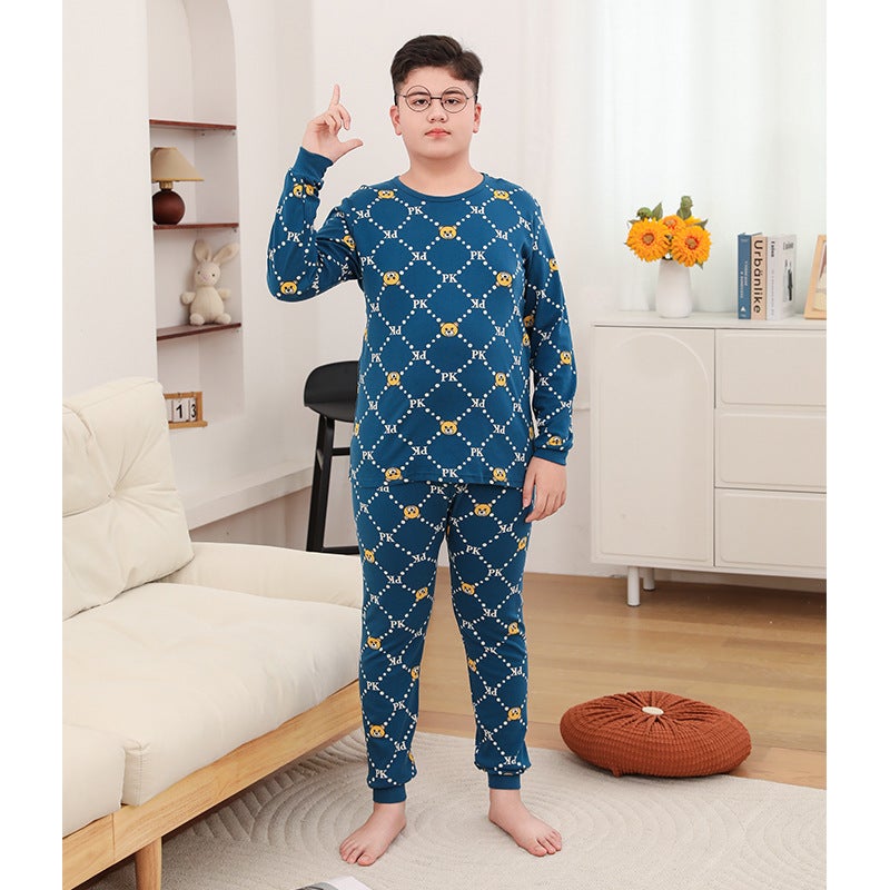Chubby Children'S Autumn Clothes And Pants Cotton Thermal Underwear Big Children'S Plus Size Thermal Pajamas Suit Cute Cartoon Home Suit - Image 3