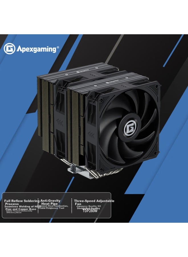 Apexgaming Gtr Partner Air Cooler Qd6b High Performance 6-pipe Dual Tower Cooler Black - Image 1