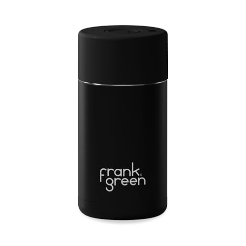 frank green فرانك جرين - كوب خزفي قابل لإعادة الاستخدام - كوب قهوة للسفر، كوب قهوة من الفولاذ المقاوم للصدأ، كوب معزول - غطاء بزر ضغط - 12oz - منتصف الليل - Image 1