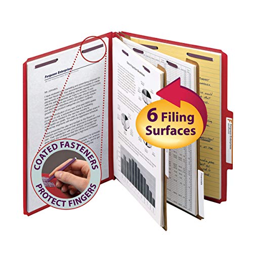Smead Pressboard Classification File Folder with SafeSHIELD Fasteners, 2 Dividers, 2" Expansion, Letter Size, Bright Red, 10 per Box (14031) - Image 2