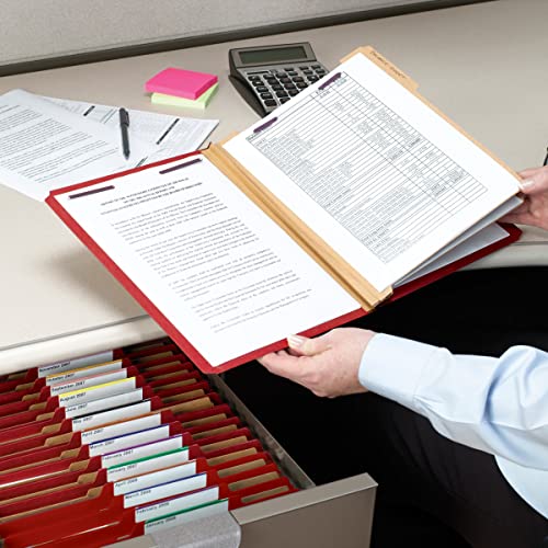 Smead Pressboard Classification File Folder with SafeSHIELD Fasteners, 2 Dividers, 2" Expansion, Letter Size, Bright Red, 10 per Box (14031) - Image 4